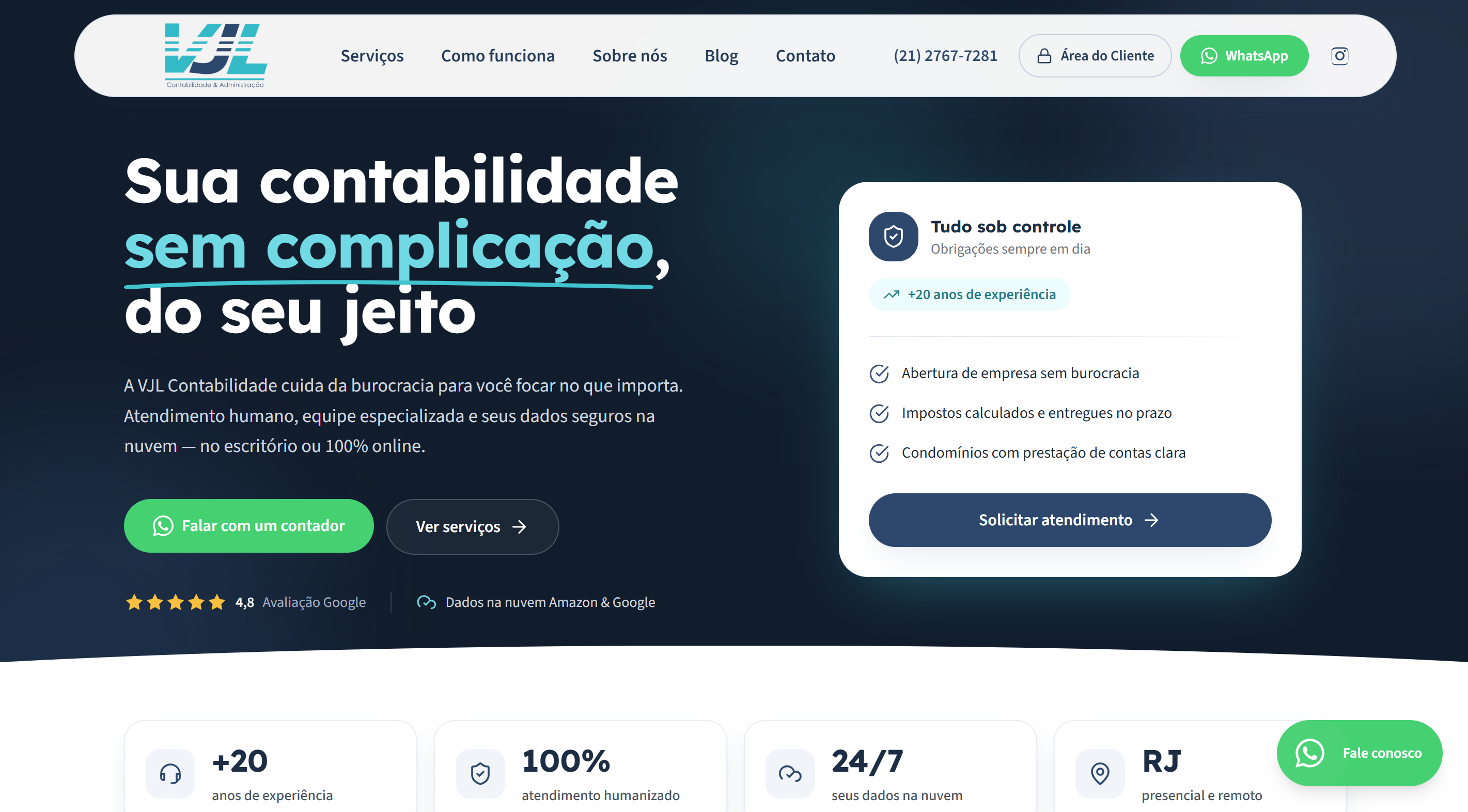 Print da home do site da VJL Contabilidade